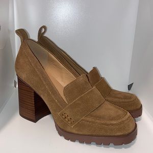 NEW Crown Vintage Alivia Platform Pump Cognac Suede Loafers Heel 6.5 Chunky 90’s